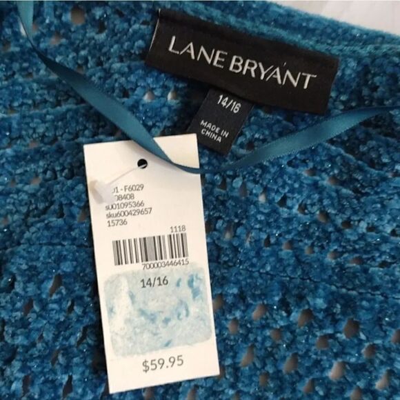Lane Bryant Teal Metallic Long Sleeve Open Knit Cardigan Plussize 14/ 16 - Picture 13 of 16